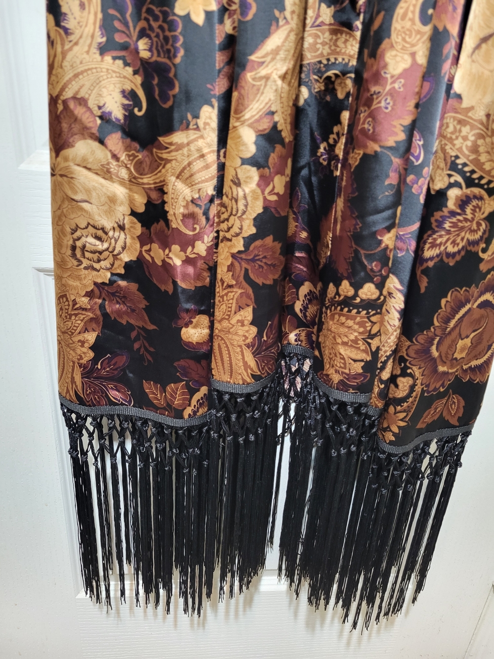Nwot Torrid FESTI 0X Black and Brown Floral Satin Slip Dress with Fringe - Picture 4 of 6